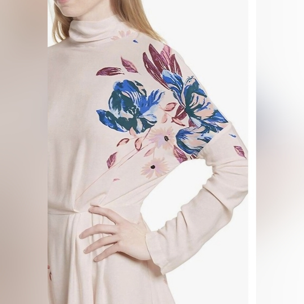 Free People Morning Light Floral Mini Dress Ivory Blue Tie Back Boho Small - Picture 4 of 8